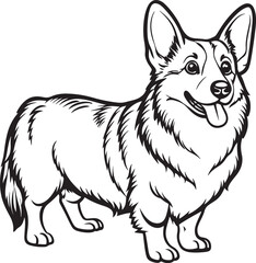 Pembroke Welsh Corgi Drawing Black and White Illustration for Coloring Pages