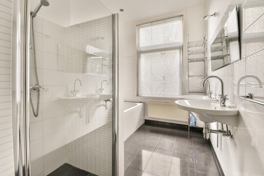 Modern Bathroom Interior with Shower and Basin