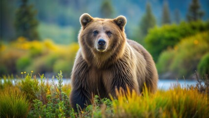 Obraz premium a grizzly with beautiful natural background