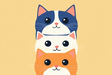 Obraz premium Three Cartoon Cats Stacked on Top of Each Other