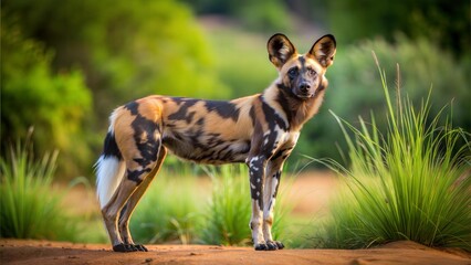 an african wild dog with beautiful natural background
