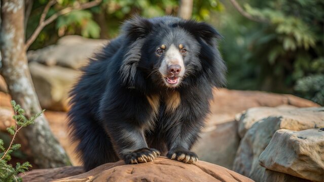 a sloth bear with beautiful natural background