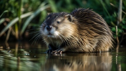 Fototapeta premium a muskrat with beautiful natural background