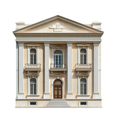 Fototapeta premium A Majestic Neoclassical Facade: Graceful Columns, Arched Windows, and an Ornate Entrance
