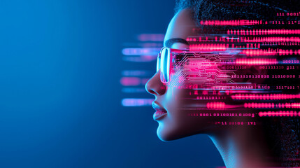 Woman with Glowing Digital Code Glasses - Futuristic Technology Art