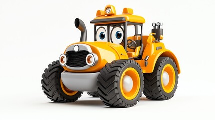 Fototapeta premium A cheerful cartoon tractor with large eyes, perfect for children's stories and educational materials about construction and vehicles.