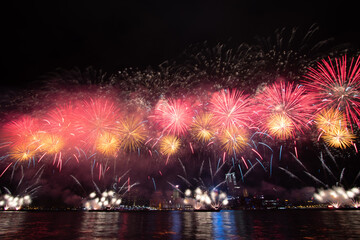 Celebration fireworks during holiday, New Year fireworks. Hong Kong.