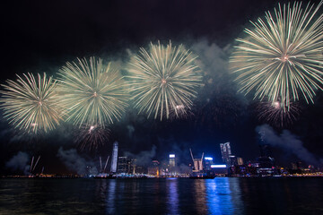 Fototapeta premium Celebration fireworks during holiday, New Year fireworks. Hong Kong.