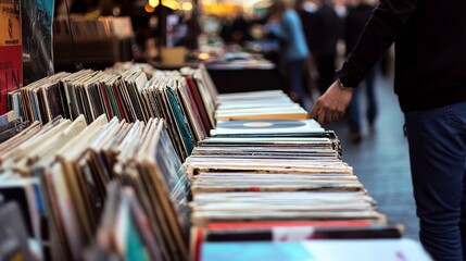 Obraz premium Vinyl Paradise: Discover Rare Gems at This Vibrant Record Fair