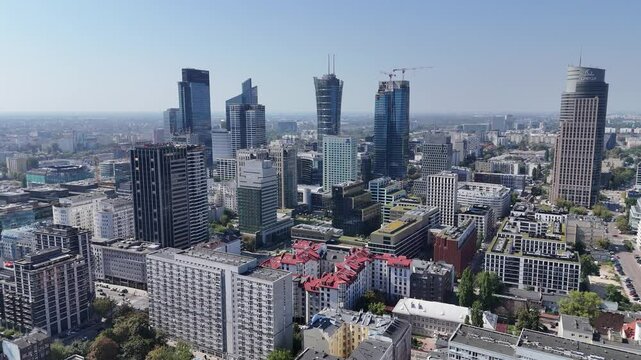 Aerial view of scyscrapers in Mirow area of Warsaw, Poland