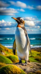 a penguin with beautiful natural background