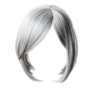 Silvery Locks: A Close-Up View of a Short, Silver Wig, Isolated Against a  Teal Background