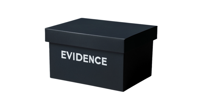 Box Of Police Crime Evidence In A Black Box With A Lid. Transparent Background