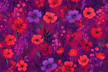Retro multi-colored wildflowers