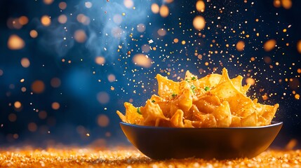 A plate of crispy fried wontons, served with a sweet and sour dipping sauce, garnished with green onions and sesame seeds