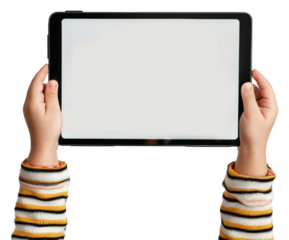 PNG  Child holding blank tablet screen