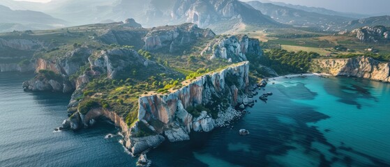 Fototapeta premium Majestic Aerial View of Dramatic Coastal Cliffs and Shoreline Beauty