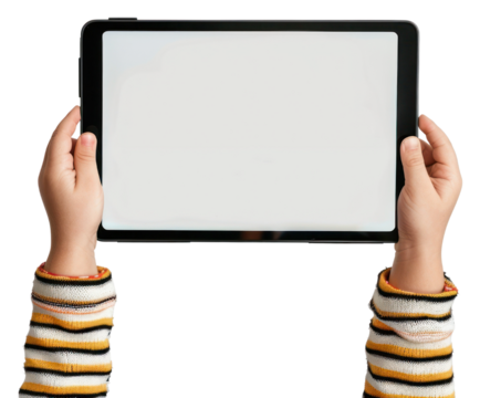 PNG  Child holding blank tablet screen