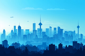Fototapeta premium Panorama of modern city building with towers