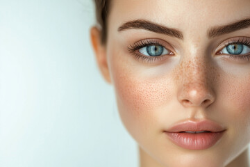 Close up of woman face with freckles