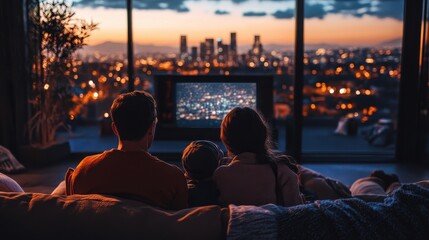 Fototapeta premium Cozy Evening with a View of the City Skyline