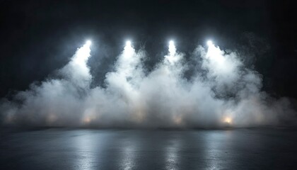 Obraz premium Stage lights illuminating a smoky, dark floor