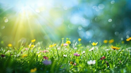 Fototapeta premium Sunlit Meadow of Wildflowers with a Dreamy, Soft-Focus Background