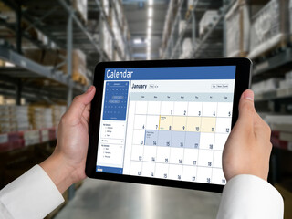 Calendar on computer software application for schedule planning for personal organizer and online business snugly