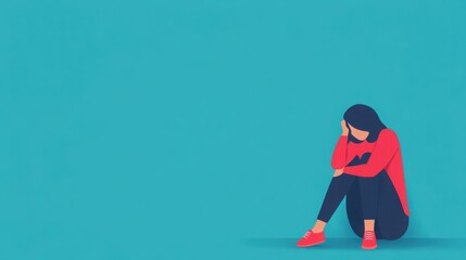 Person sitting alone, head down in sadness, raising awareness for depression, flat design illustration