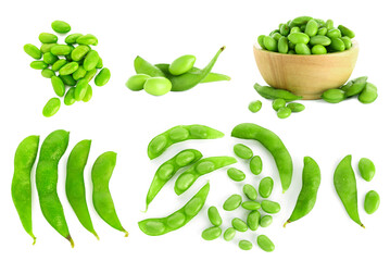 Fresh green soy beans isolated on white