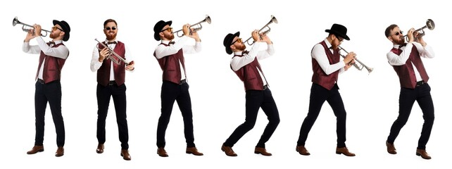 Man playing trumpet isolated on white. Collection of photos © New Africa