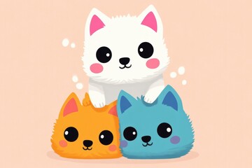 Fototapeta premium White, Orange, and Blue Cartoon Cats with Big Eyes