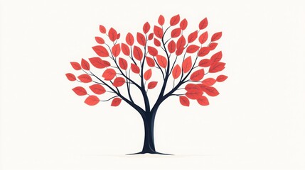 Fototapeta premium A tree losing and regaining leaves, seasons of grief and recovery, flat vector illustration, muted tones, isolated on white background