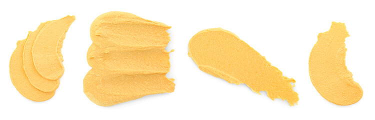 Tasty hummus on white background, top view