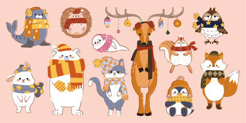 マフラーをするかわいい動物シリーズ１