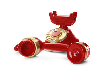 Elegant vintage red telephone isolated on white