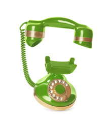Elegant vintage green telephone isolated on white