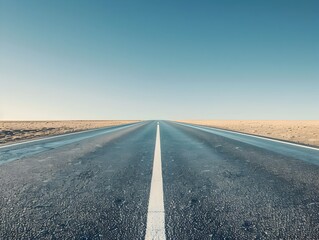 Empty Endless Road Stretching Towards Boundless Blue Horizon Under Clear Sky Inviting New Adventures
