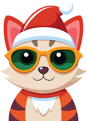 Cute cat wearing a colourfull sunglasses with christmass vibes