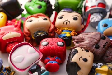 Naklejka premium Tambov, Russian Federation - August 23, 2024 A heap of Marvel Funko POP Mini Vinyl Figures.