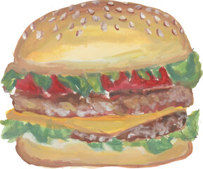 hamburger hand drawn watercolour illustration art