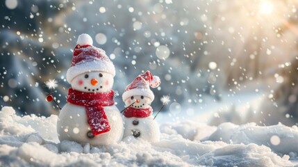 Fototapeta premium snowman in the snow in winter