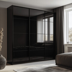 Minimalist Interior with Black Sliding Door Wardrobe