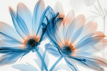 Obraz premium Abstract Floral Watercolor Painting with Delicate Blue and Peach Hues