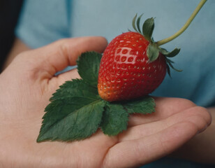 Fragola rossa sul palmo di una mano