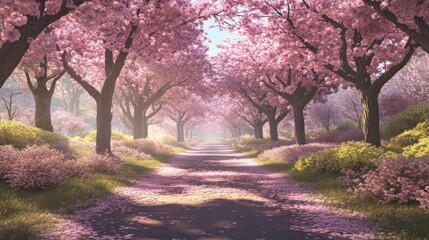 A Serene Path Through Cherry Blossoms