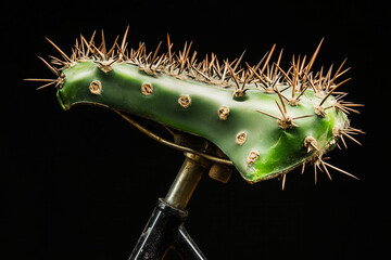 Bicycle Seat Made of Cactus. Suffering from Hemorrhoids Concept