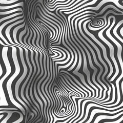 Abstract Fibonacci spiral in white with black stripes, featuring a hypnotic optical illusion, perfect for digital media and graphic design.