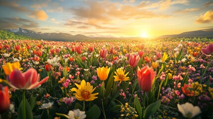 Obraz premium Colorful Wildflower Field at Sunrise