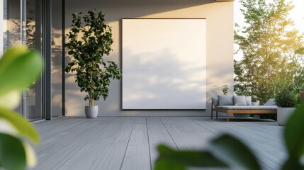 Whiteboard on a terrace floor, mockup frame 